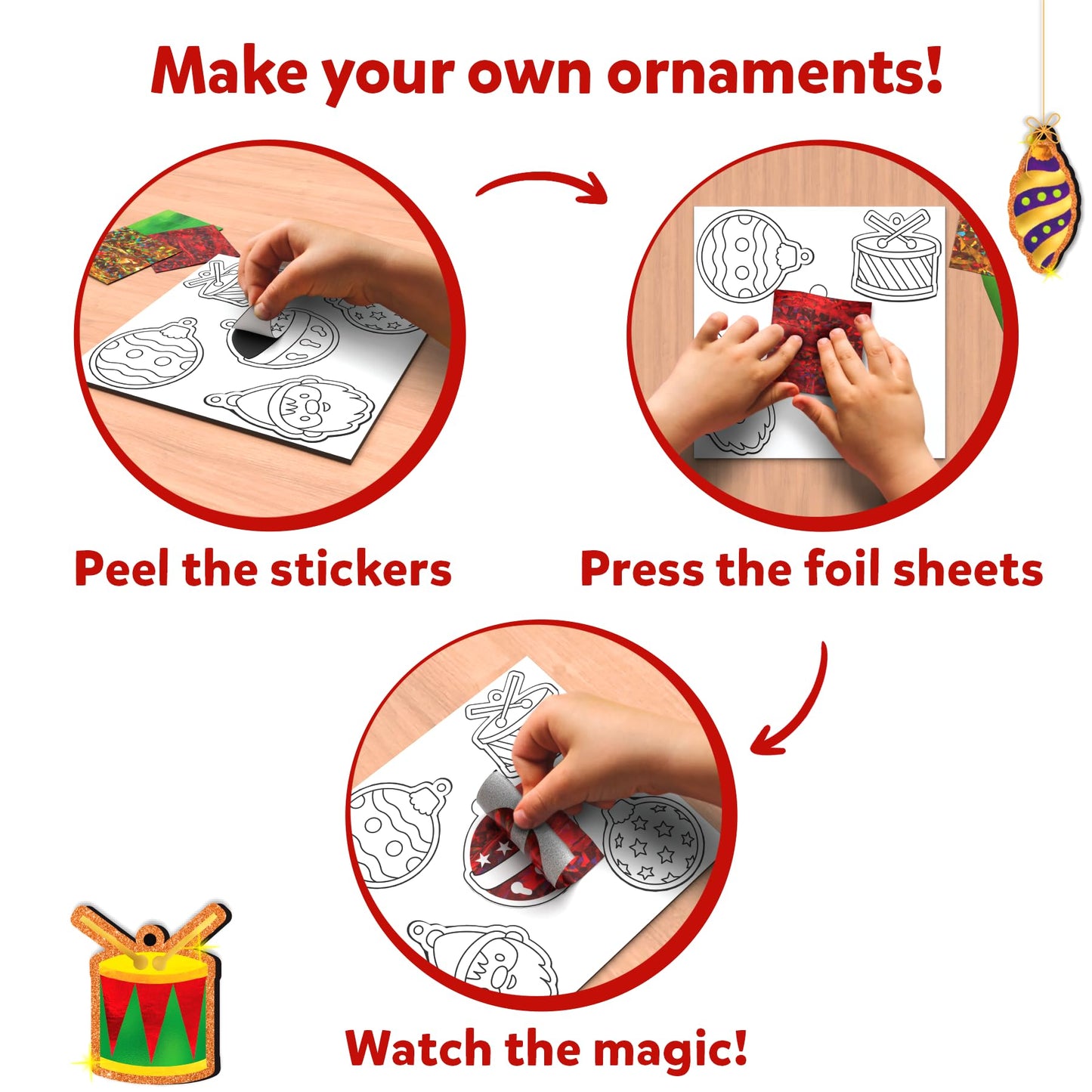 Skillmatics Christmas Ornaments Craft Kit - Mess-Free DIY Art for Kids, Multicolor, Medium, Ages 4+, Model SKILL1353FFCO
