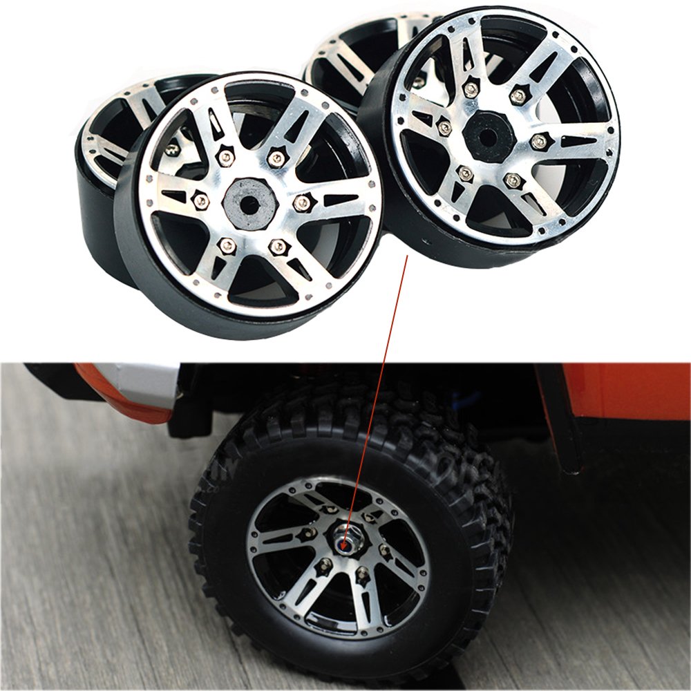 LAFEINA 1:10 Scale RC Crawlers Metal Alloy 1.9 Inch Beadlock Wheel Rim with 6 Spokes for 1/10 RC Rock Crawler Axial SCX10 CC01 D