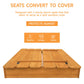 RUNSHED Large Wooden Kids Sandbox with Lid - Outdoor Sand Box for Kids with Cover Sand Protection, Foldable Bench Seats and Bott
