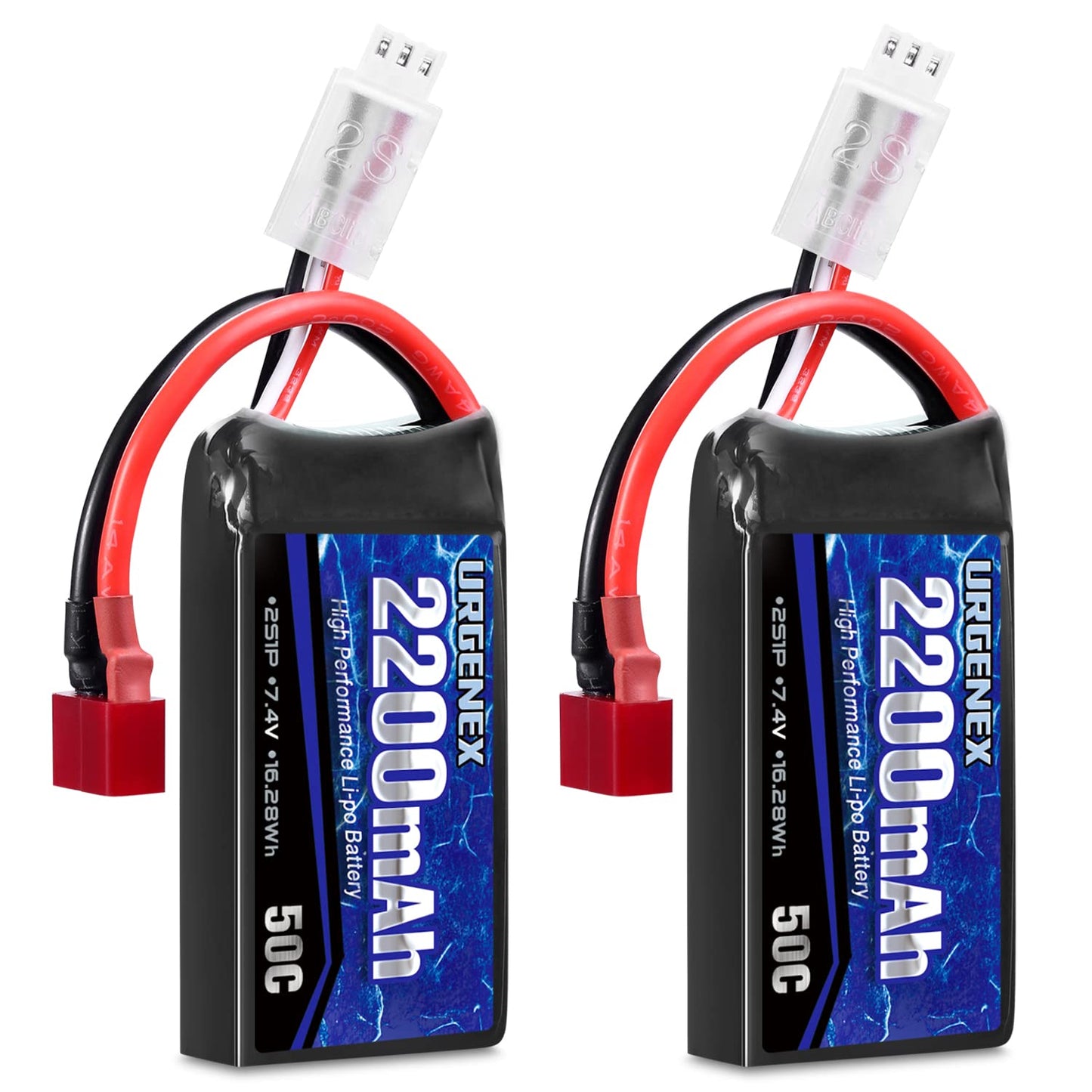 URGENEX 7.4V 2200mAh Lipo Battery 50C(Burst 80C) High Discharge Rate RC Batteries with Deans T Plug Fit for RC Car Truggy, RC Ai