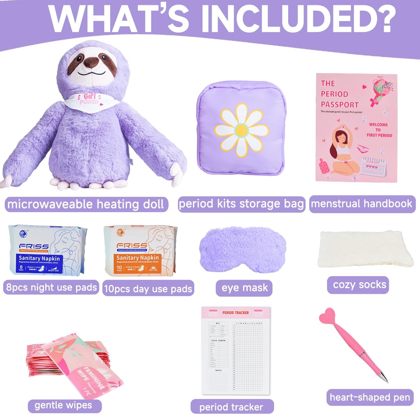 JAJOAGIA First Period Kit for Girls 9-12, Cotton Comfort Kit, Purple, Model CP-01, Ideal First Period Gift for Tweens