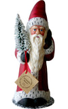 13282 - Schaller Paper Mache Candy Container - Santa Claus w Snowy Tree and Bag - 10.5H x 4.5W x 4.5D