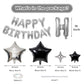Happy Birthday Balloons Banner, Silver Happy Birthday Foil Balloons 16 Inch Mylar Foil Letter Balloons With 8 Pcs Black Silver S