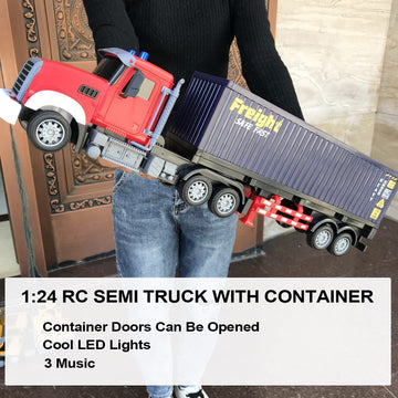 RC Semi Truck with Trailer - 22.5 Inch Semi Truck Toy for Kids, Carrier Van Transport Vehicle with 2 Rechargeable Batteries, 1:2