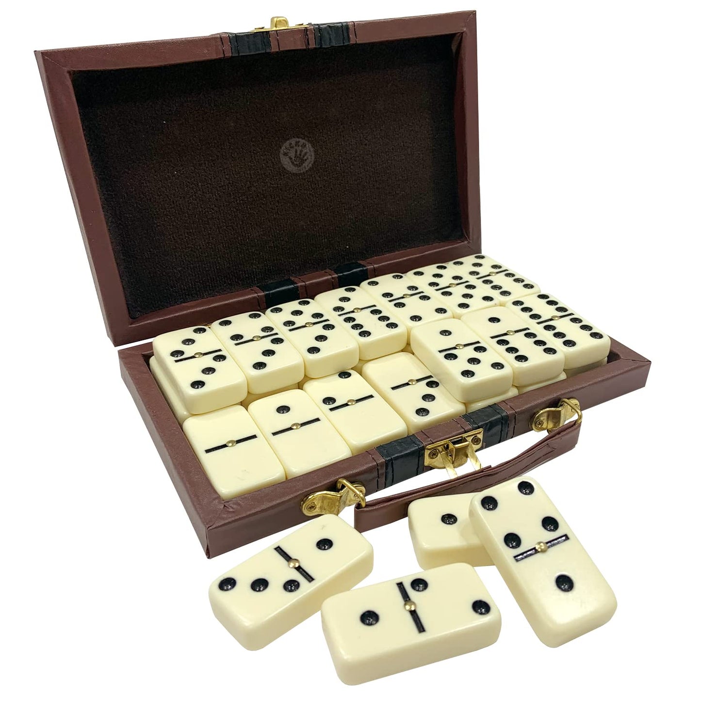 Kicko enhanced Classic Domino Set - Jumbo - Double Six - 28 Thick Pieces in Durable Wooden Vegan Leather Box for Boys  Girls  mature-themeds  Kids Party Favors and Game Night Use - Up to 2-4 Players