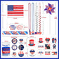 4Th Of July Decorations, 138Pcs Patriotic Party Favors Supplies American Stick Flag, Pinwheels, Tattoos, Rubber Bracelets, Brooch, Necklaces For Independence Day Memorial Day Accessories Parades