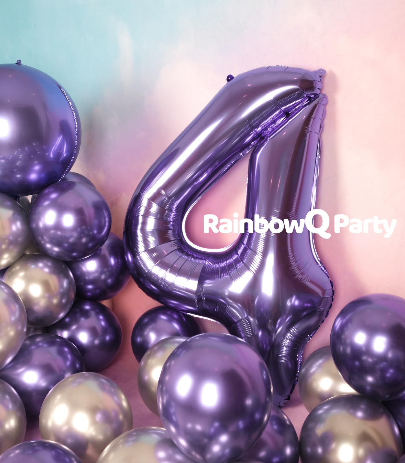 Rainbowq Party 4 Balloon Number 40 Inch For Boy Or Girl Big Purple 0-9 Foil Mylar Large 4 Number Balloon Happy 4Th Birthday Part