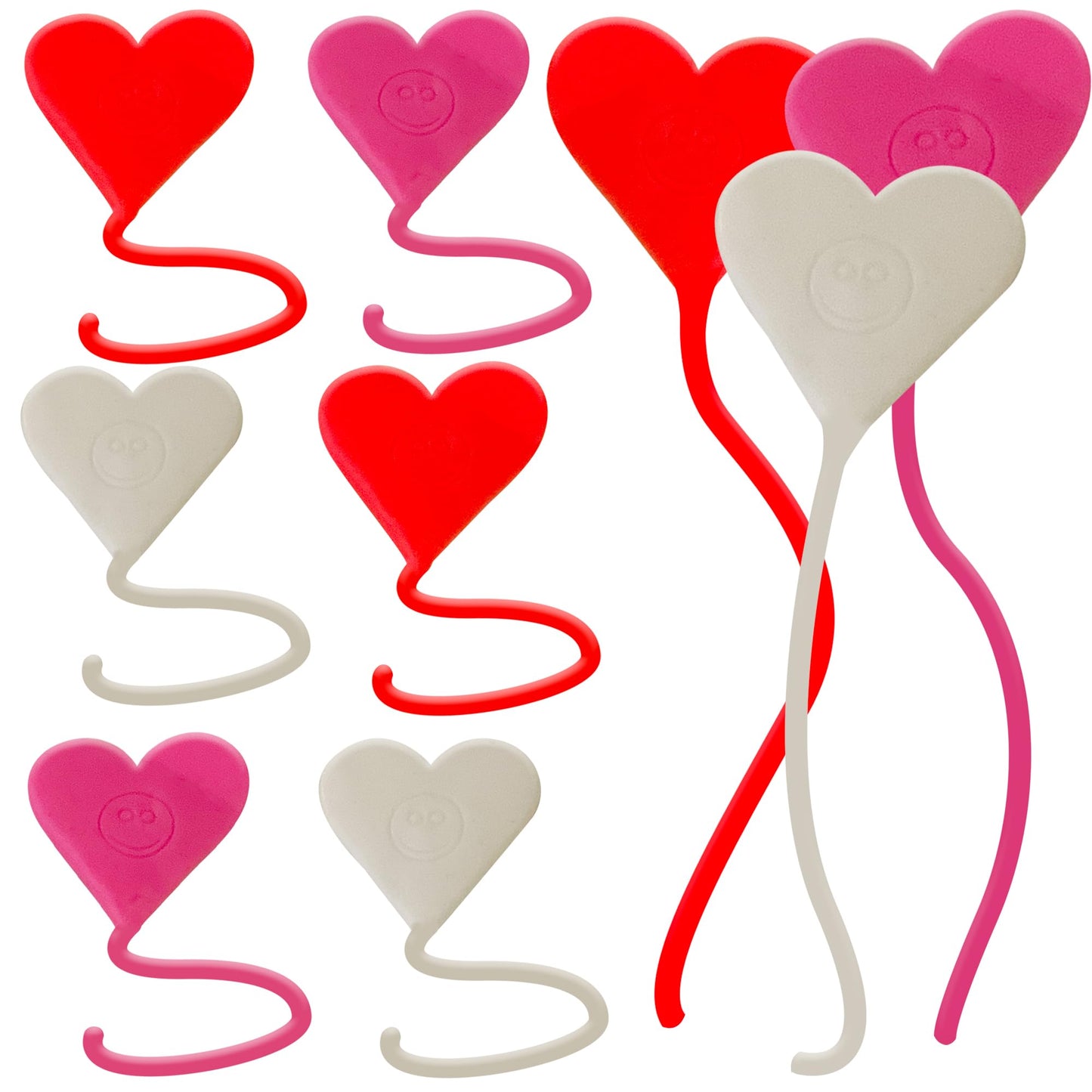 ArtCreativity Sticky Heart Strings - Set of 48 - Valentines Day Heart Sticky Toy with Smiley Face - Valentines Sticky Hands for 