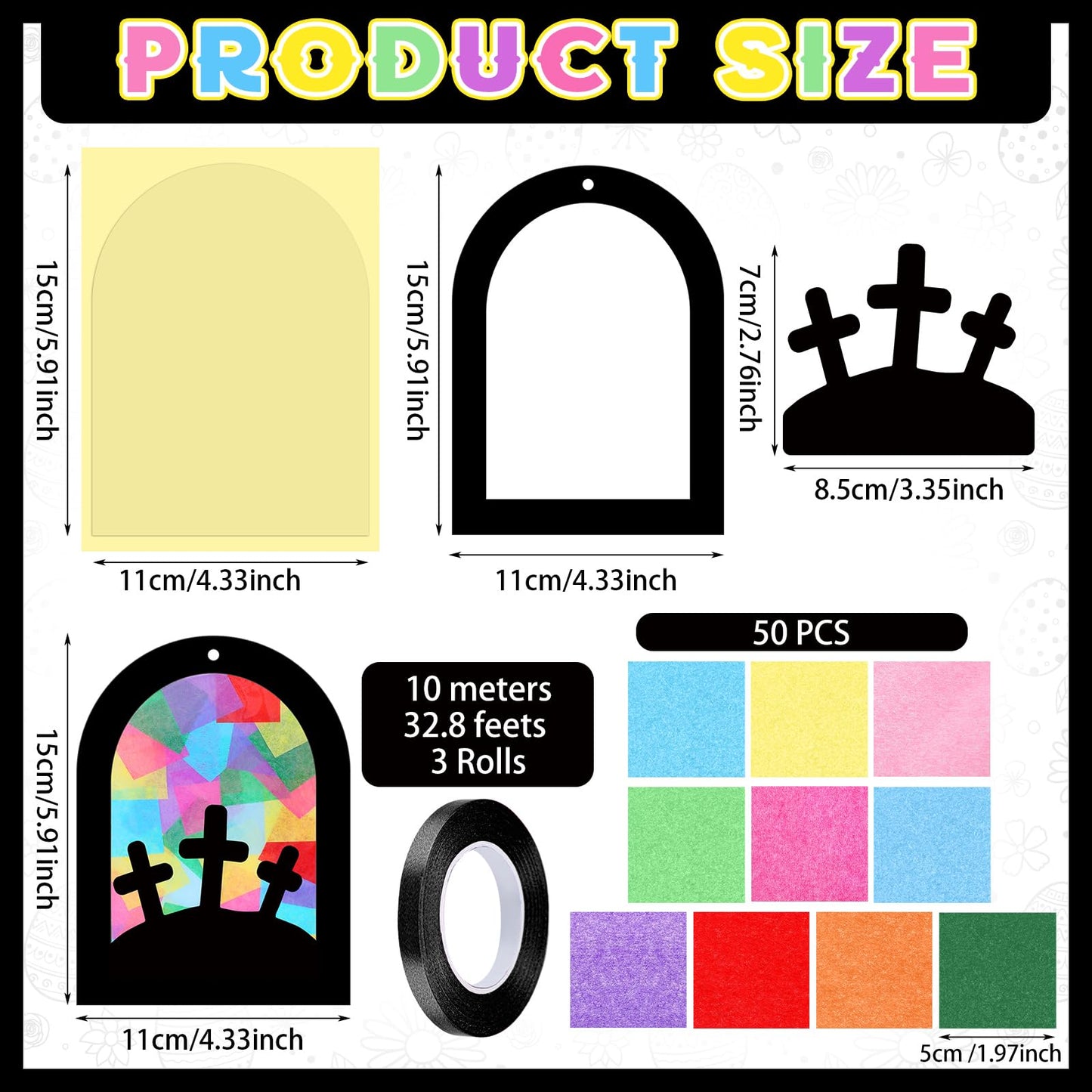 Marsui 36 Sets Valentines Heart Suncatcher Paper Craft Pink Heart Shape Window Art Decor Stained Glass Effect DIY Tissue Paper C