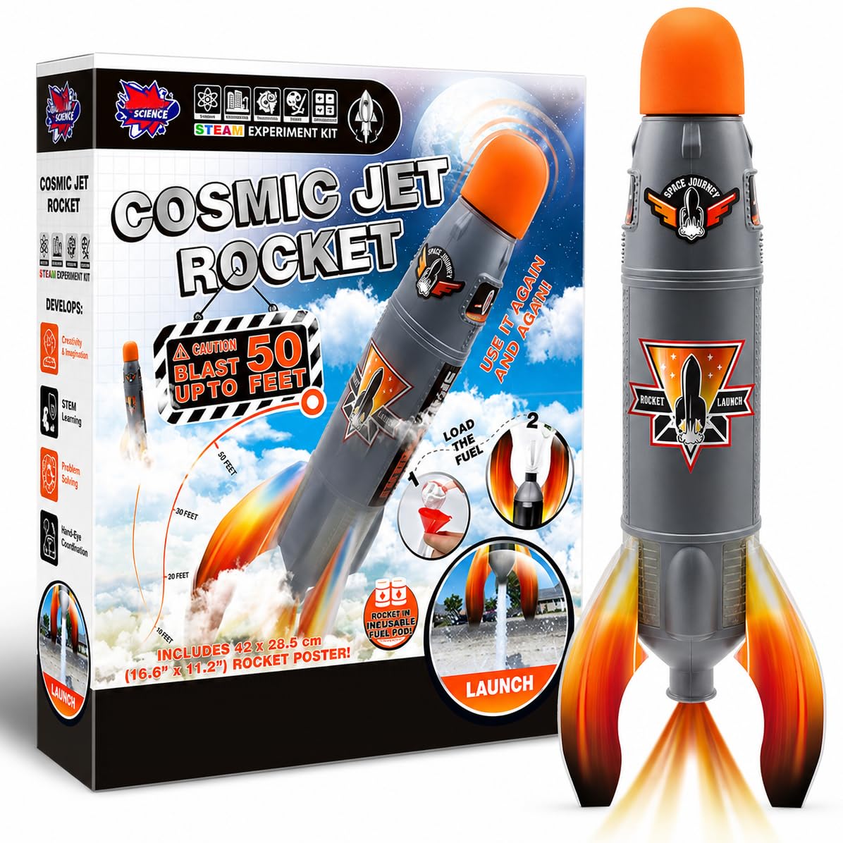 Kit4Curious Diy Cosmic Jet Rocket & Launching Kit For Kids | Build & Launch Reusable Rocket Upto 50 Ft School Project Kit | Spac