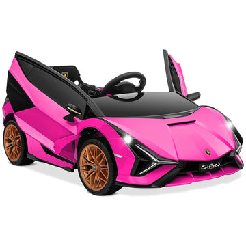 Olakids Kids 12V Licensed Lamborghini Sian Ride On Car, Electric Vehicle For Toddler With Control Remote, Battery Powered Toy With Music, Horn, 2 Speeds, Suspension, Led Lights, Bluetooth, Usb (Pink)