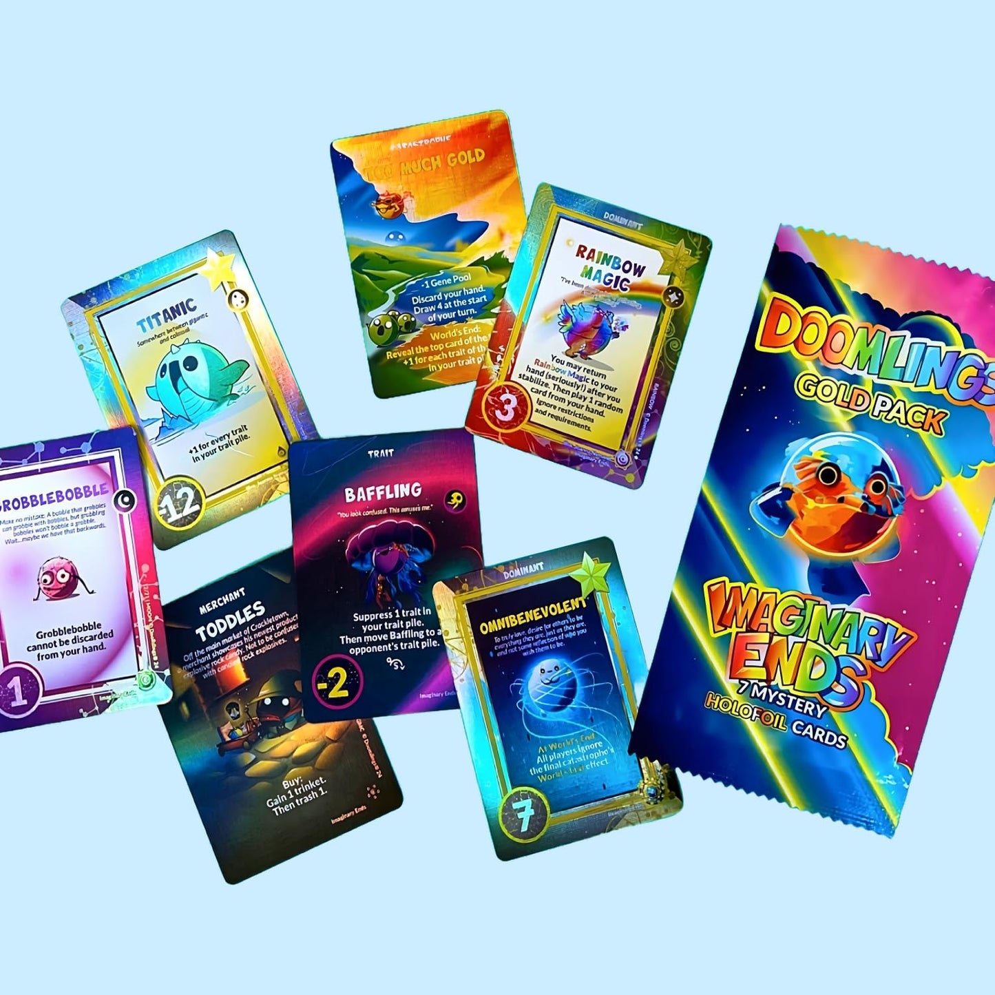 Doomlings Card Game: Imaginary Ends Expansion - Collectible Mystery Holofoils Gold Pack | Strategy Game for Kids  Teens & mature-themeds | 2-6 Players  Ages 7+ (7 Holofoils)