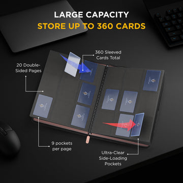 Card Guardian - 9 Pocket enhanced Binder with Zipper for 360 Cards Trading Card Games TCG (Pink) - Side Loaded Pockets - Compatible with Yugioh Cards MTG Binder Sports Card Binder