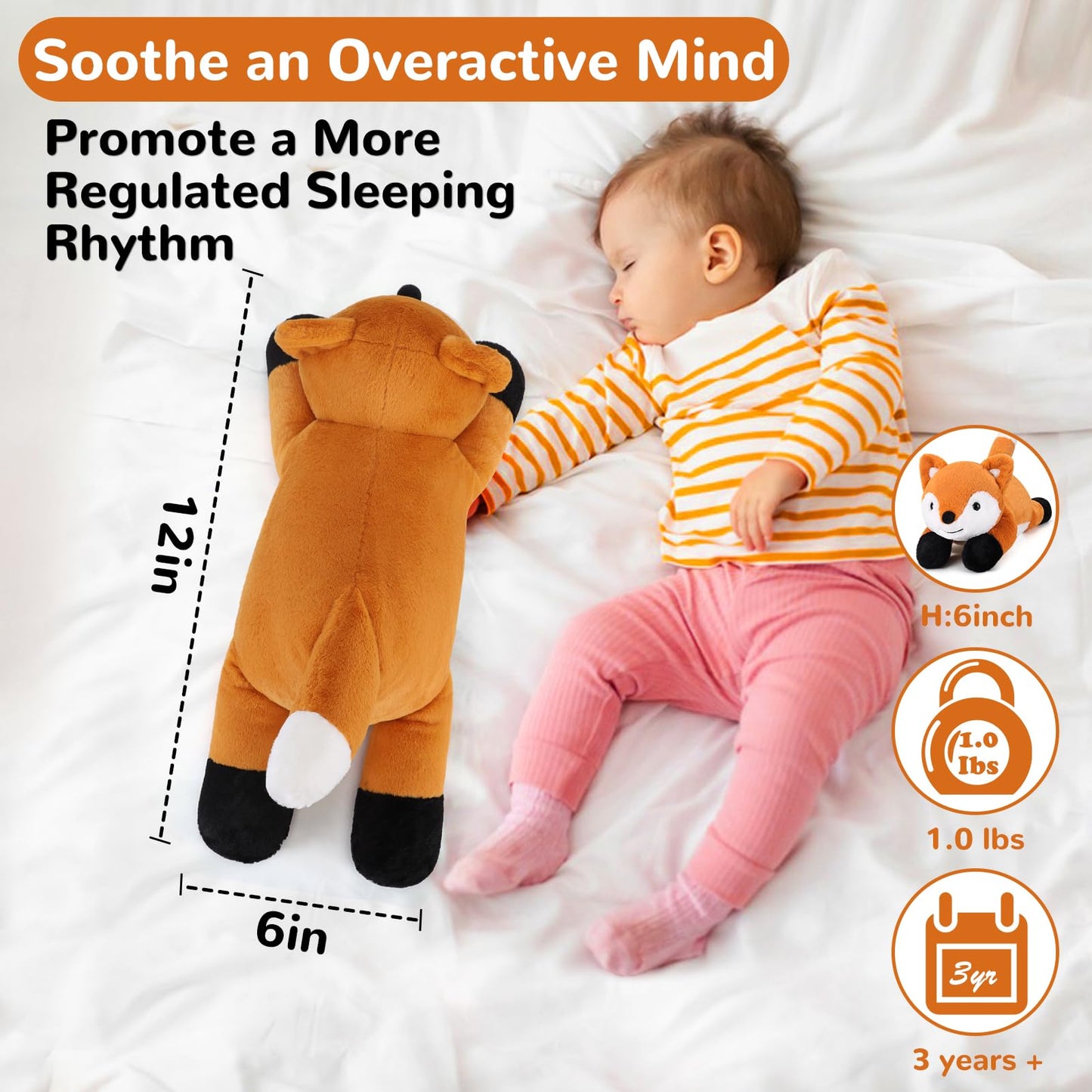 gnomantic Fox Weighted Stuffed Animal - 12 Inch Plush Toy, 1.0 lbs Cotton Pillow, Cute Gift for Kids & Adults