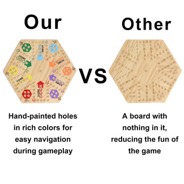 Medikaison Original Marble Game Wahoo Board Game Double Sided Painted Wooden Fast Track Board Game For 6 And 4 Players 6 Colors 24 Marbles 6 Dice For Family Friends