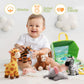 OUOZZZ Mini Zoo Stuffed Animals Set - Interactive Plush Toys, Safe & Washable, 9.8", Includes Tiger, Giraffe, Elephant, Zebra & Monkey