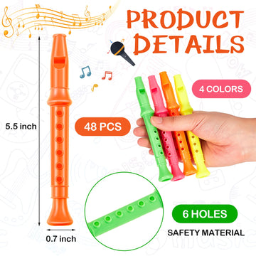 48 Pcs 6 Hole Plastic Recorders, Recorder Instrument For Kids Recorder Musical Recorder Flute Musical Instruments Toy For Music