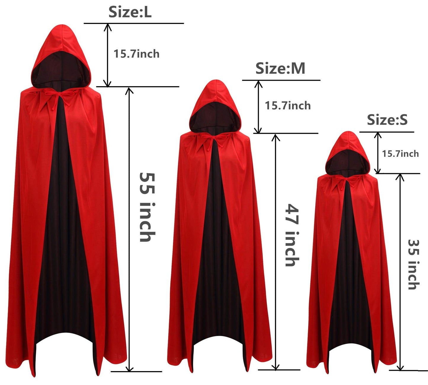 Makroyl Black Red Reversible Goth Pirate Vampire Witch Cloak Unisex Christmas Halloween Cosplay Capes (Small, Red/Black)