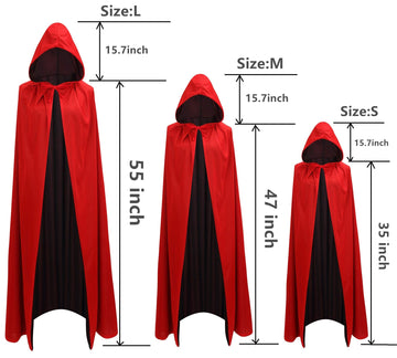 Makroyl Black Red Reversible Goth Pirate Vampire Witch Cloak Unisex Christmas Halloween Cosplay Capes (Medium, Red/Black)
