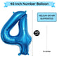 Paticool 40 Inch Blue Number Balloon 4, Large Number Foil Balloons Mylar For Girl Boy Birthday Party Celebration Decorations Sup