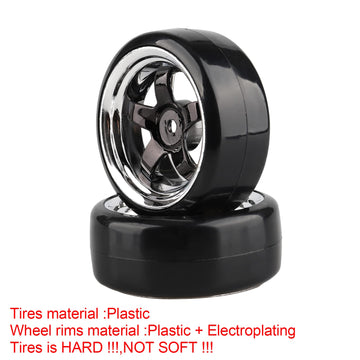 Shaluoman 5-Spoke 12mm Black Hub Wheel Rims with Hard Plastic Tires for 1:10 RC Drift Cars, Compatible with Redcat HSP HPI