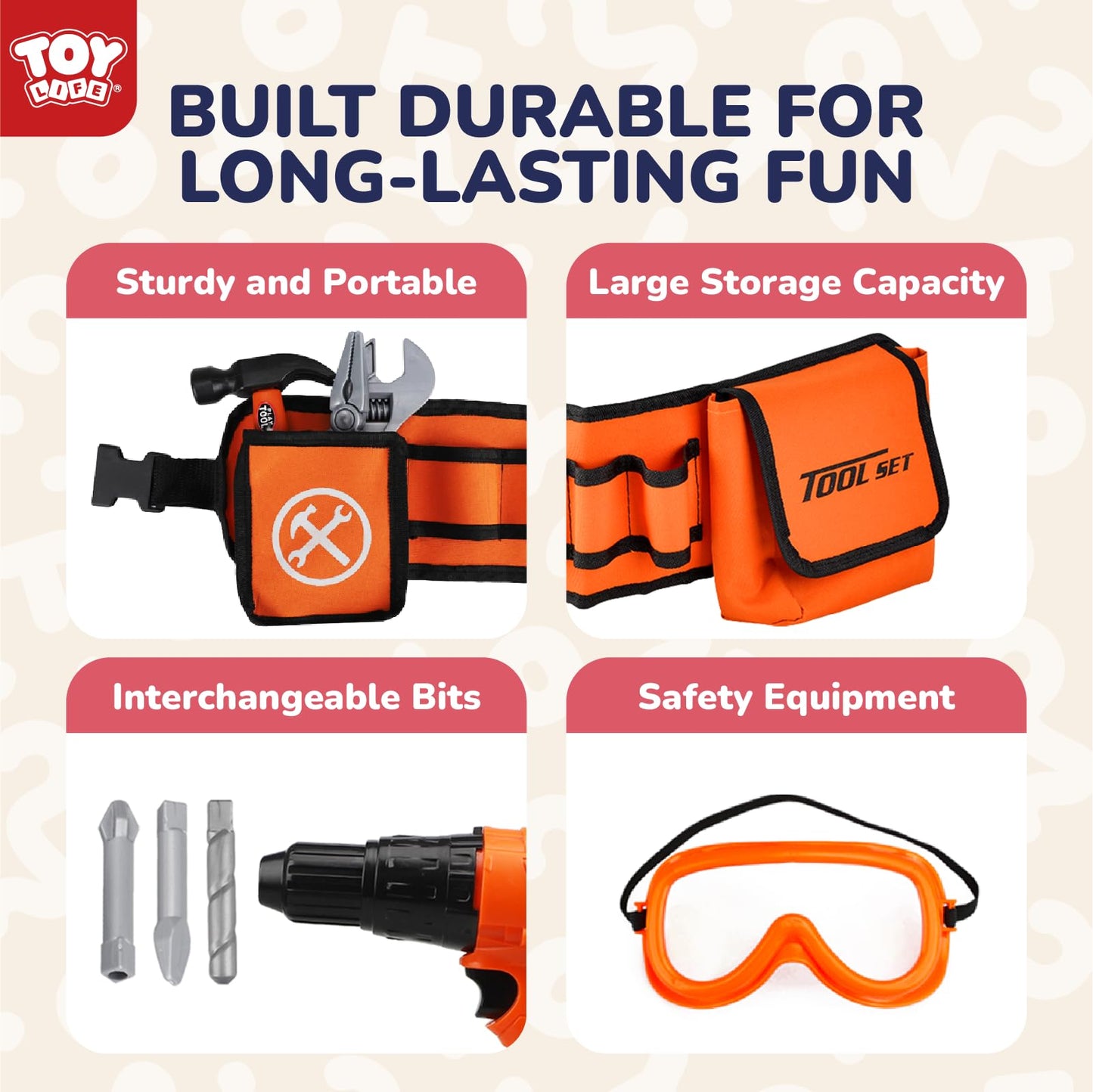 TOY Life Kids Tool Set with Kids Tool Belt & Toy Drill, Toddler Tool Set for Kids Pretend Play, Toy Tools Construction Tools Hal