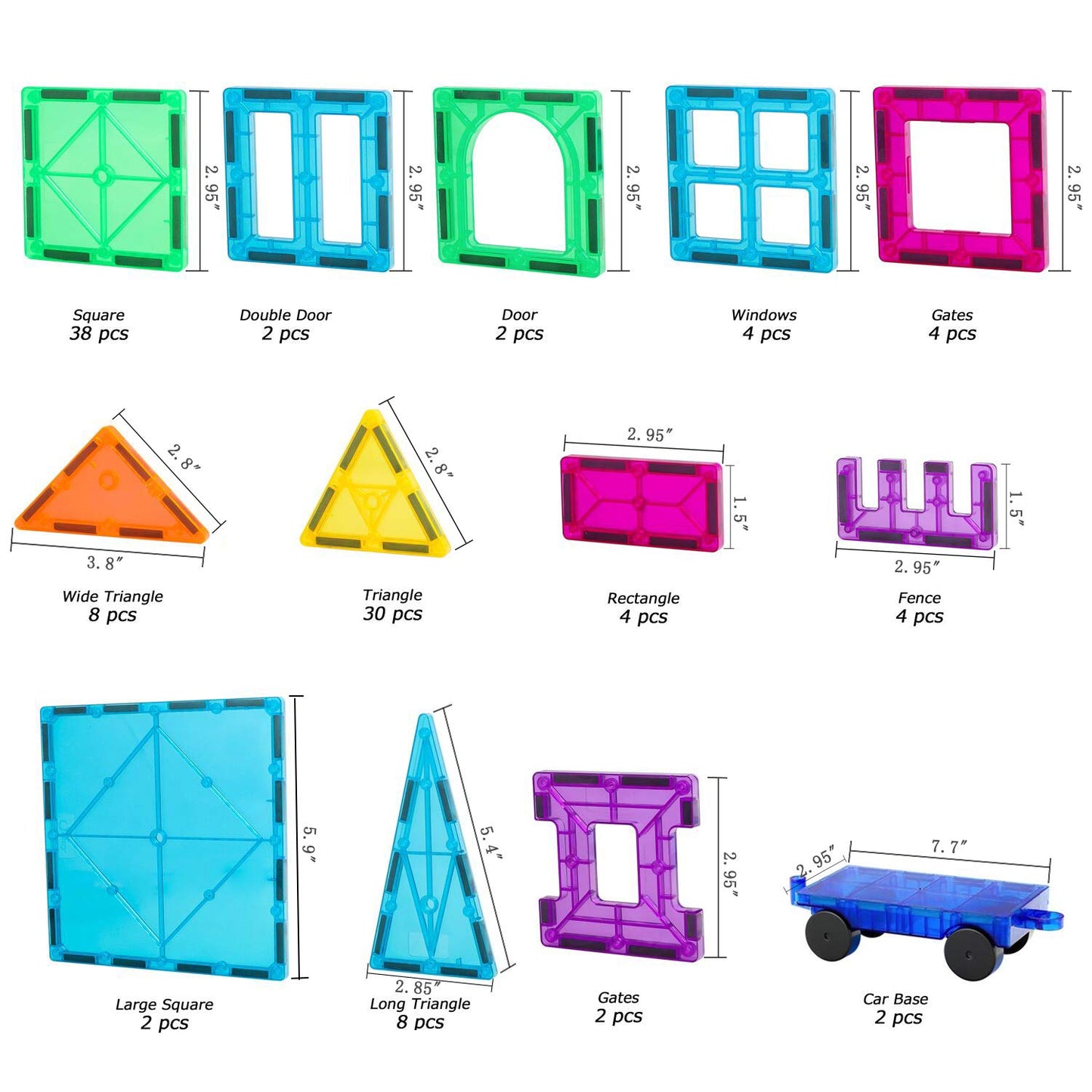 Neoformers 110Pcs Magnetic Tiles With 2 Cars, Stem 3D Building Blocks For Kids Ages 3-8, Montessori Magnet Construction Toys For Preschool Classroom