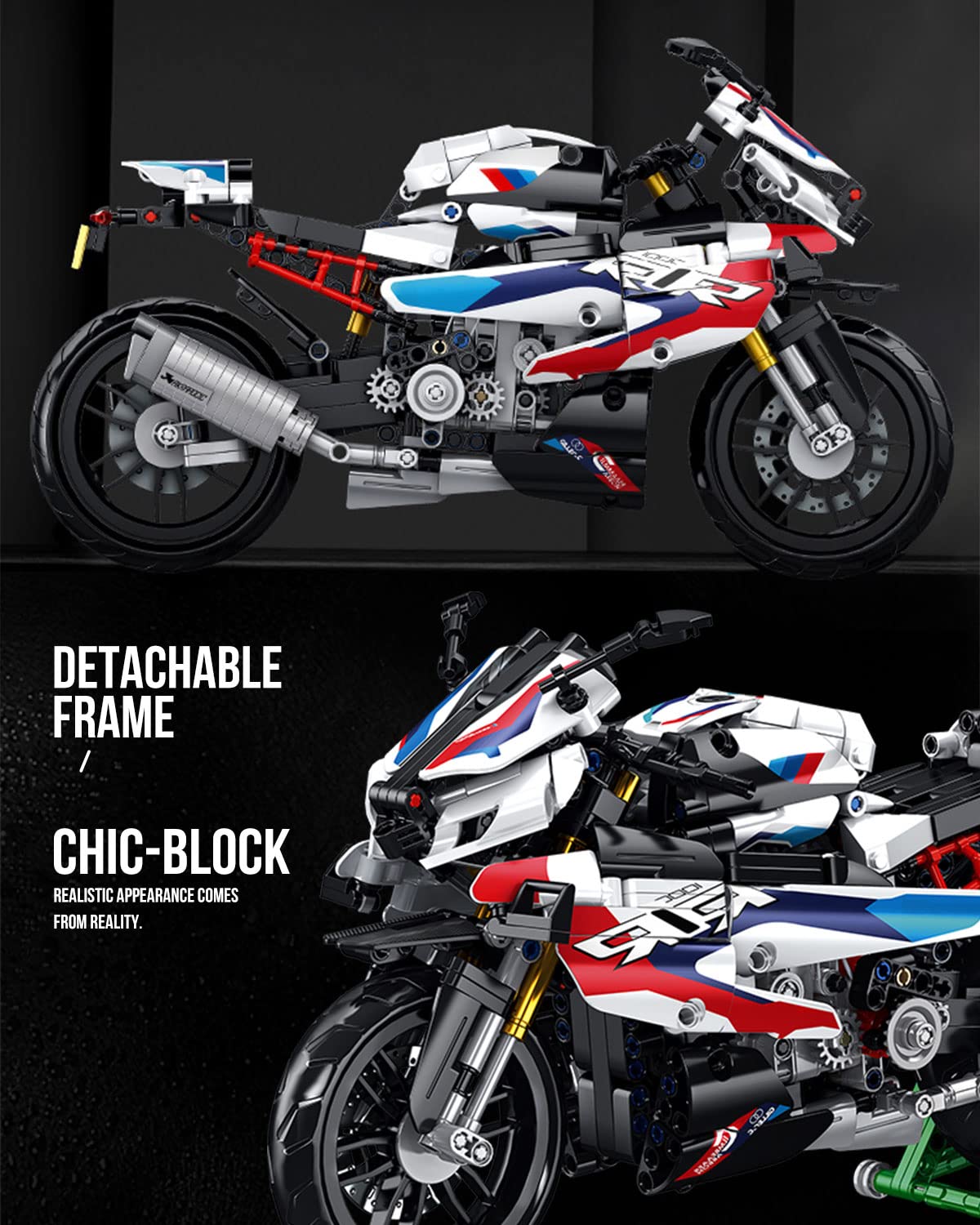 dOvOb Motorcycle 1000 RR Model Building Blocks Set - 912 Pieces, Large Plastic MOC Toys for Kids and Adults
