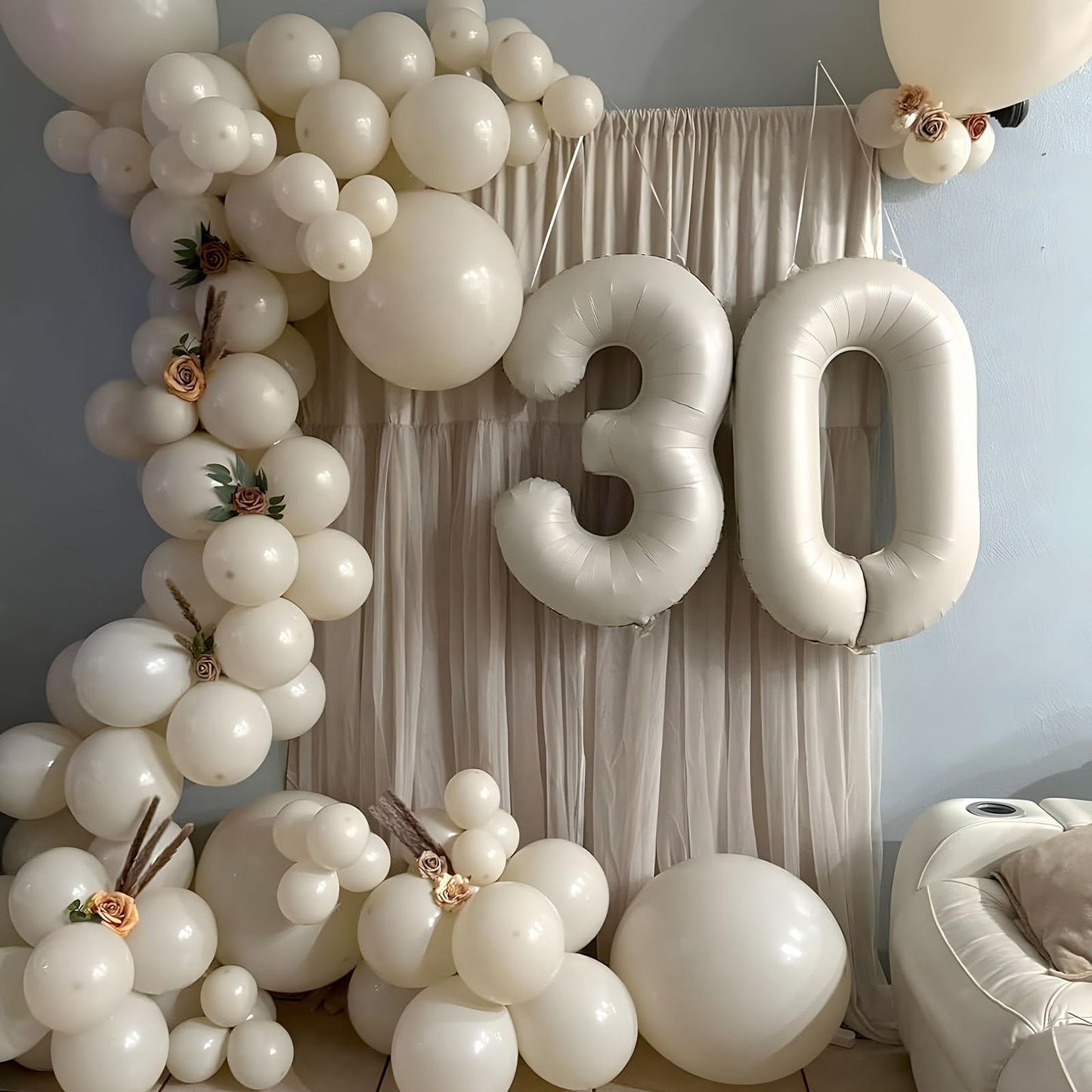 Paticool 40 Inch Beige Number Balloon 3, Large Cream Number Foil Mylar Balloons For Birthday Party Celebration Decorations Suppl