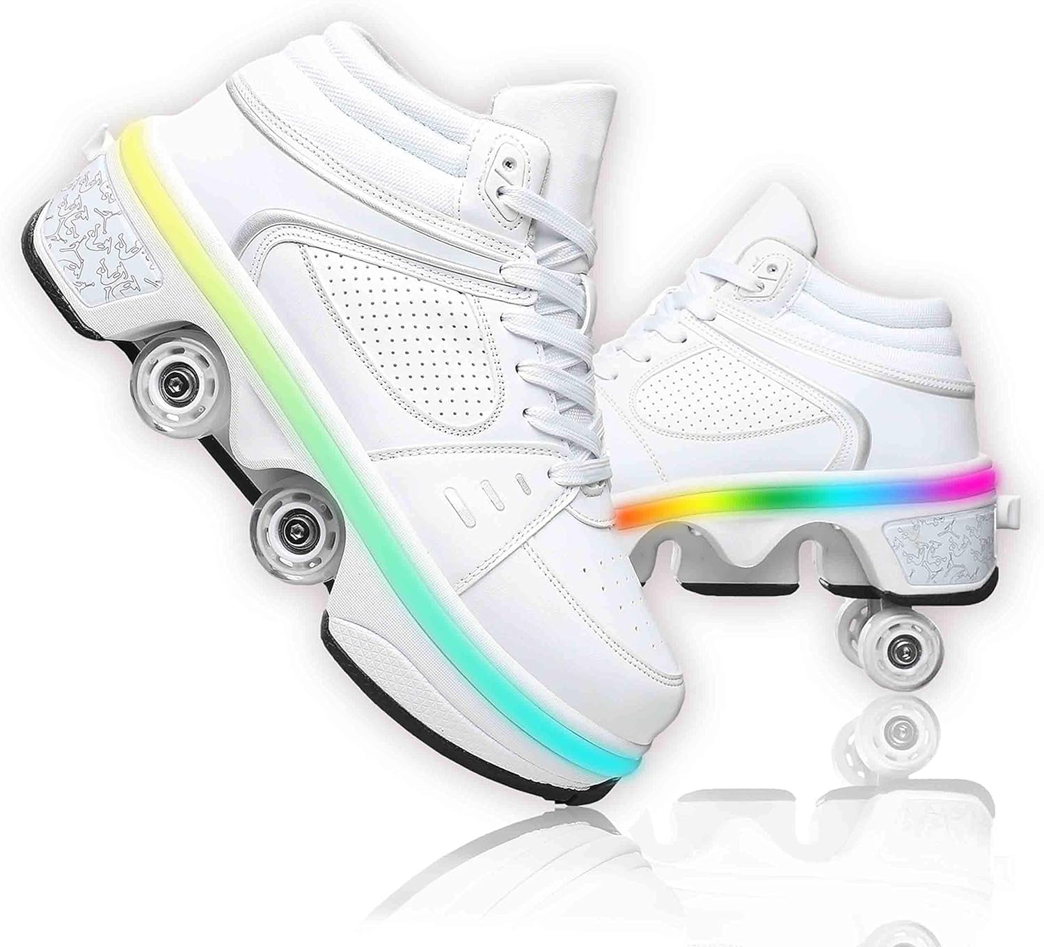 Double-Row Deform Wheel Automatic Walking Shoes Invisible Deformation Roller Skate 2 in 1 Removable Pulley Skates Skating Parkour (with Light  US8.5)