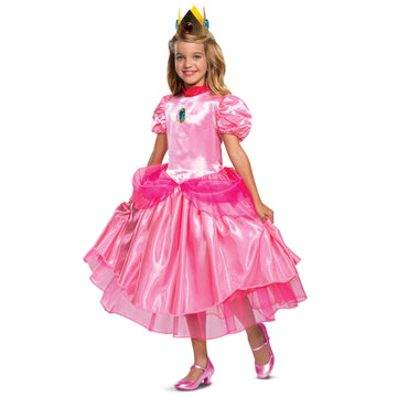 Disguise Princess Peach Costume Dress, Nintendo Super Mario Bros Deluxe Dress Up Outfit For Girls, Kids Size Small (4-6X), Pink