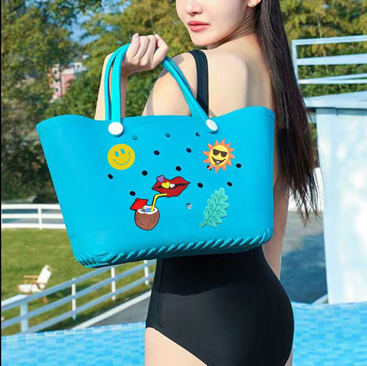 Lckaey Oversized rubber beach bag Accessories PVC Rubber Inserts Charms for Bogg Bag Totes Y064Figure 19