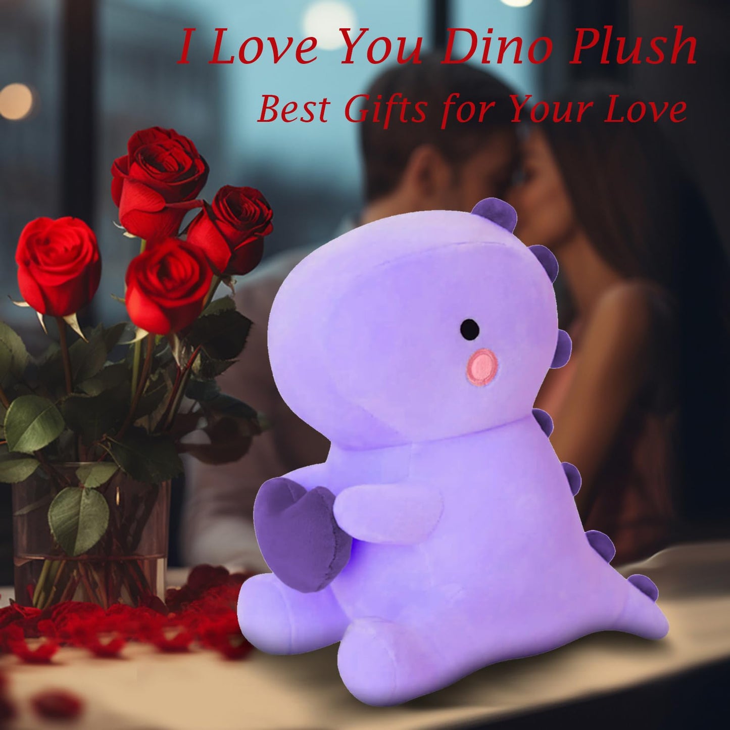 Sqeqe Dinosaur Stuffed Animal, Loving Soft Dino Plush Toys With Holding Heart, Sweet Romantic Anniversary Birthday Gift For Her Girls Boys Girlfriend(Purple,20 Inch)