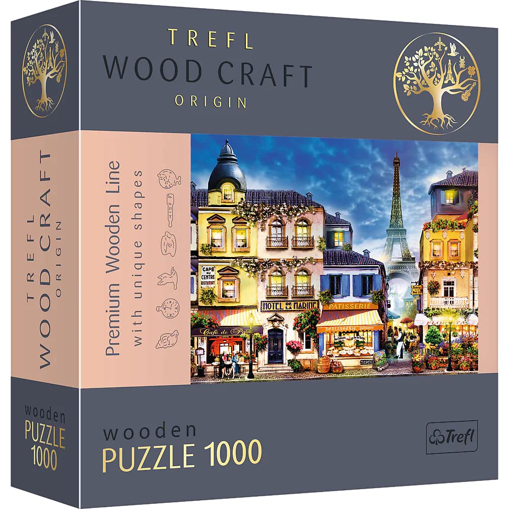 Trefl French Alley 1000 Piece Jigsaw Puzzle Wood Craft 27''X19'' Irregular Shapes, 100 Puzzles Of French Landmarks And Symbols, 