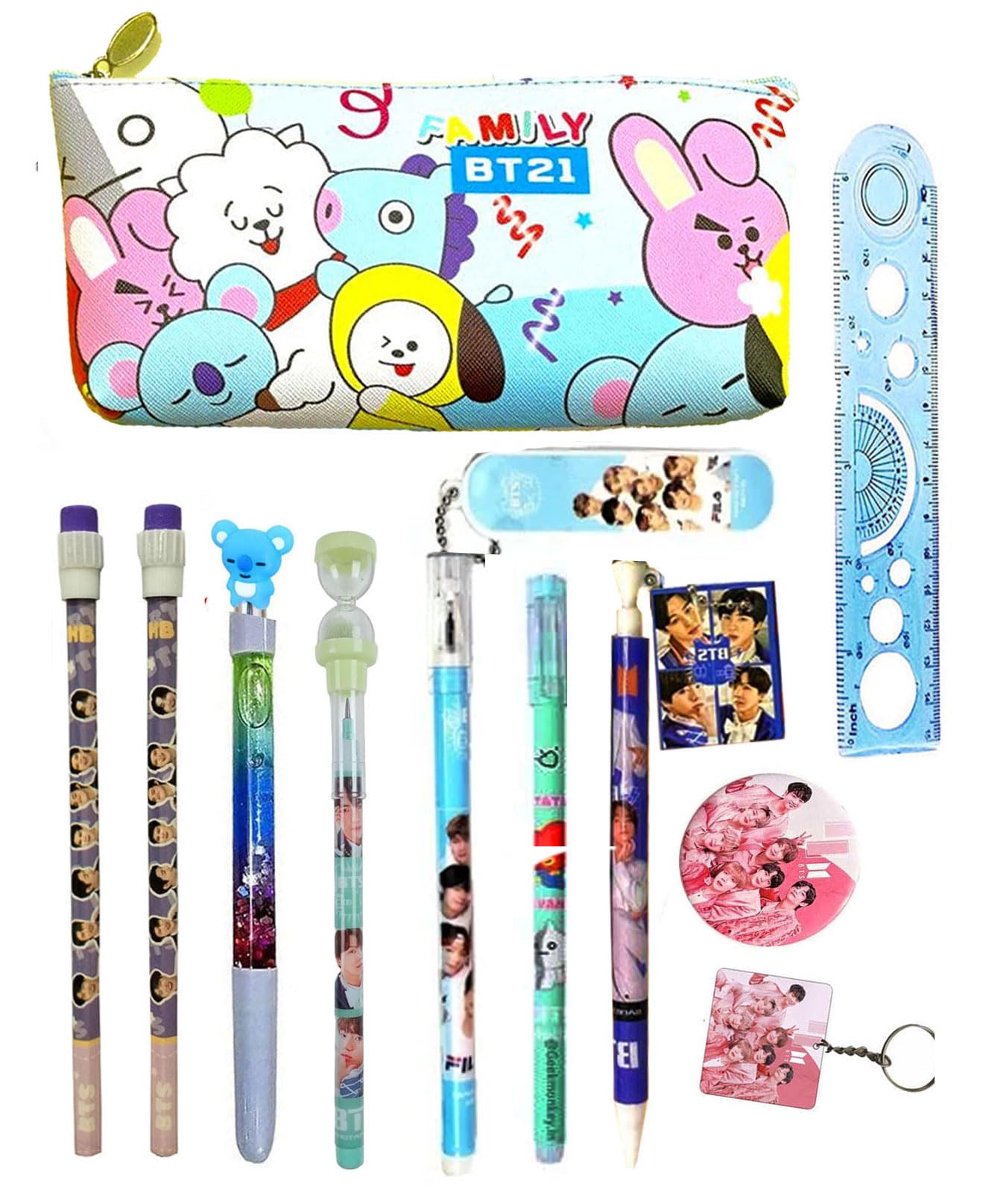 11Pcs Bts Designers Stationery Cute Korean Team Bt21 School Stationeries For Kids Boys And Girls Fancy Gift Set For Students Bi