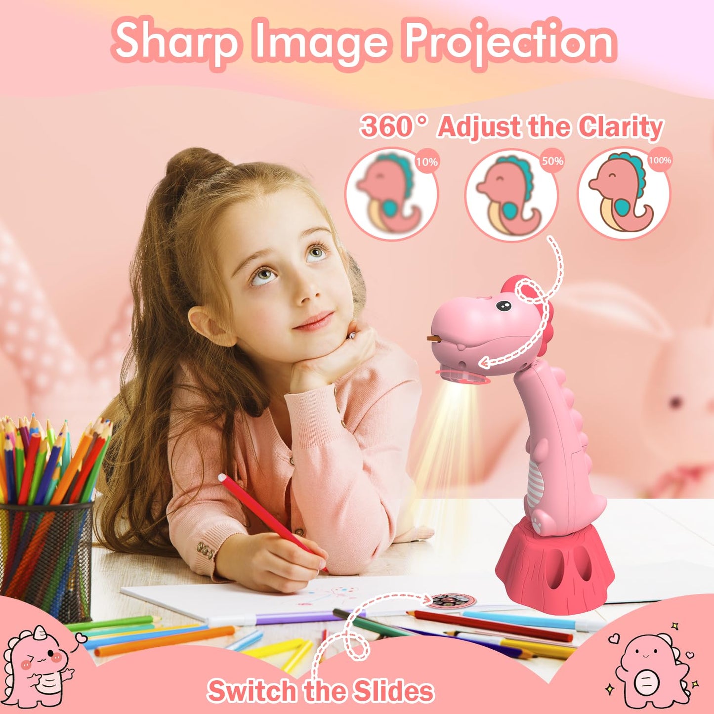 Drawing Projector for Kids,Tracing and Drawing Projector with 96 Slide Cartoon Patterns and 12 Color Brushs,Smart Art Sketcher P