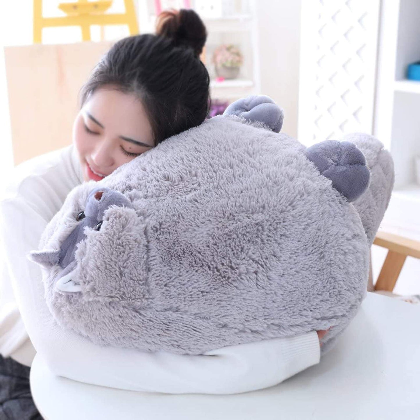 Winsterch Plush Cat Toy - 20 Inch Gray Stuffed Animal for Kids, Soft Fat Doll, Model 170107