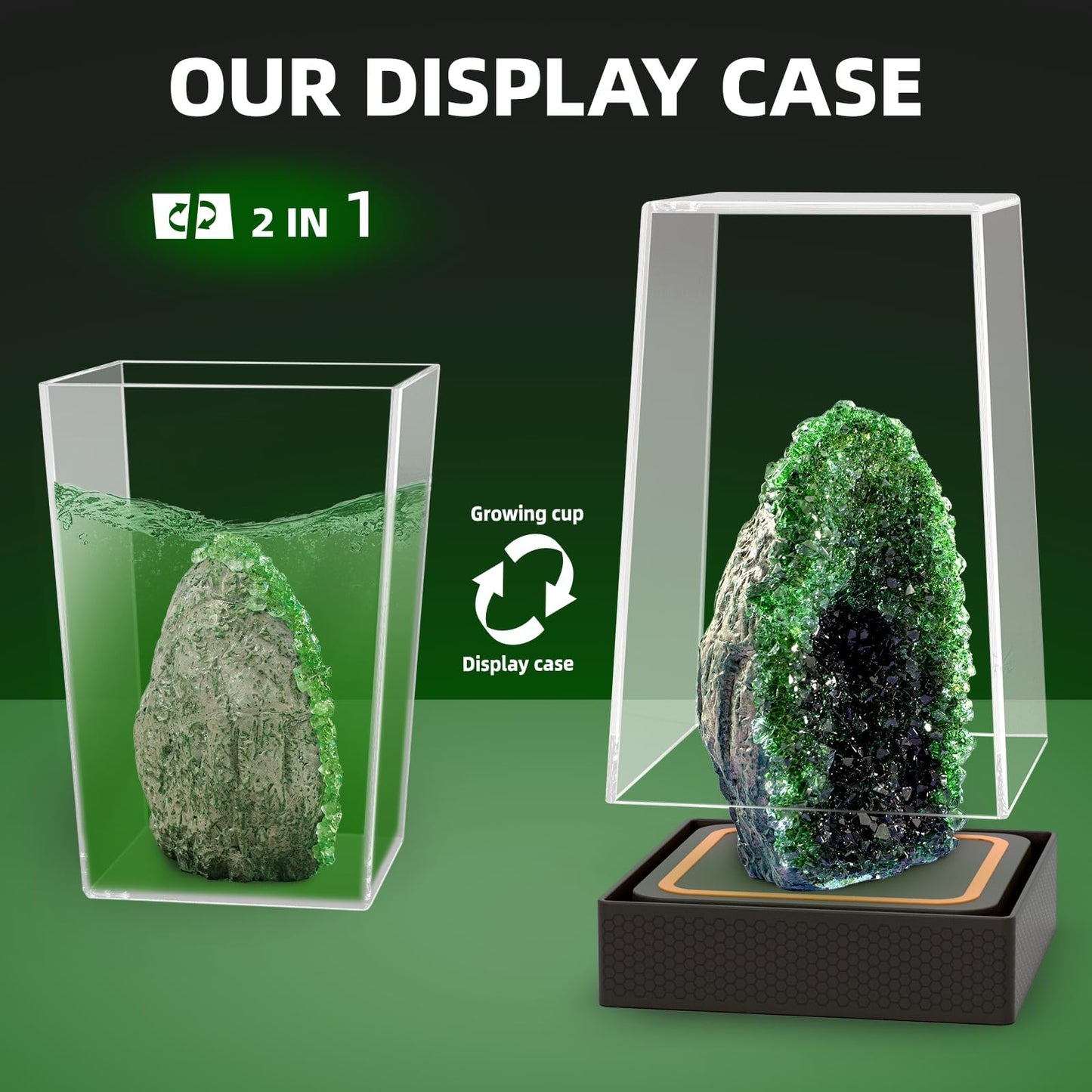 Gobidex Geodes Crystal Growing Kit For Kids, 24-Hour Fast Crystal Growth, Science Experiments Kit With Display Cases - Diy Stem Toys, Educational Gifts For Boys&Girls Ages 8-12,Geology Rock Collection
