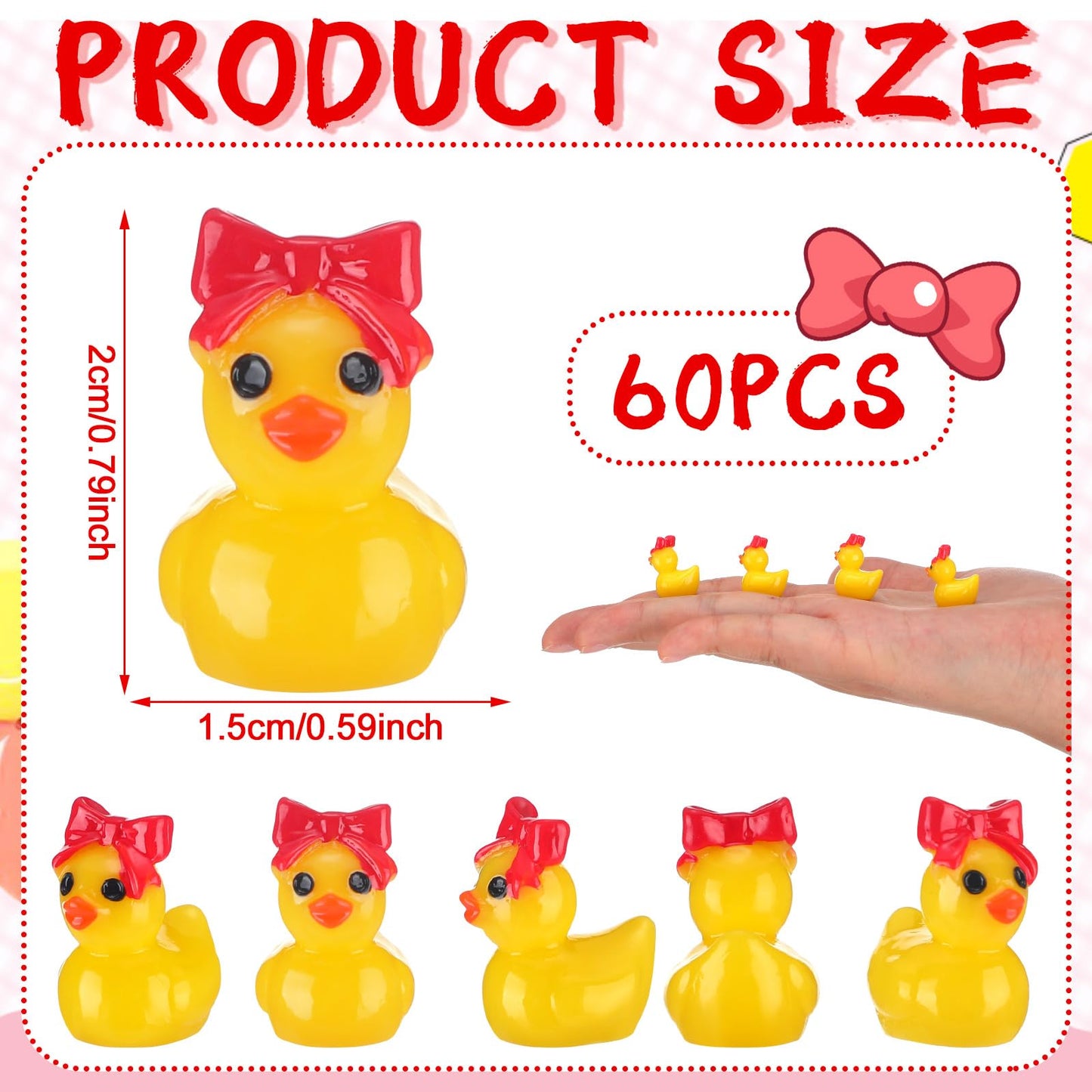 Weysat Mini Cheer Ducks 60 Pcs Resin Figurines - 5.91" Red & Yellow Cheerleader Gifts, Tabletop Decorations, Model CHI-Weysat-4058
