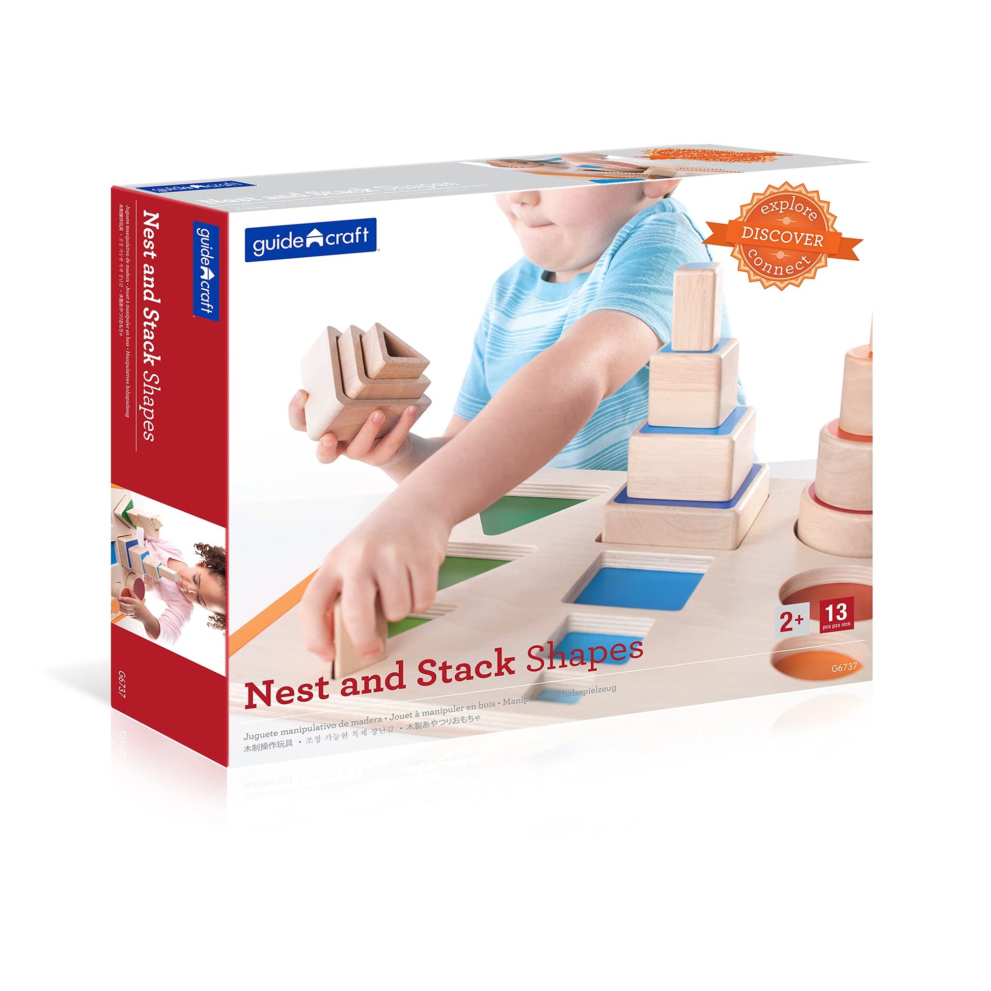 Guidecraft Nest and Stack Shapes, Educational and Learning Toys for Kids, Matching and Sorting Set for Toddlers