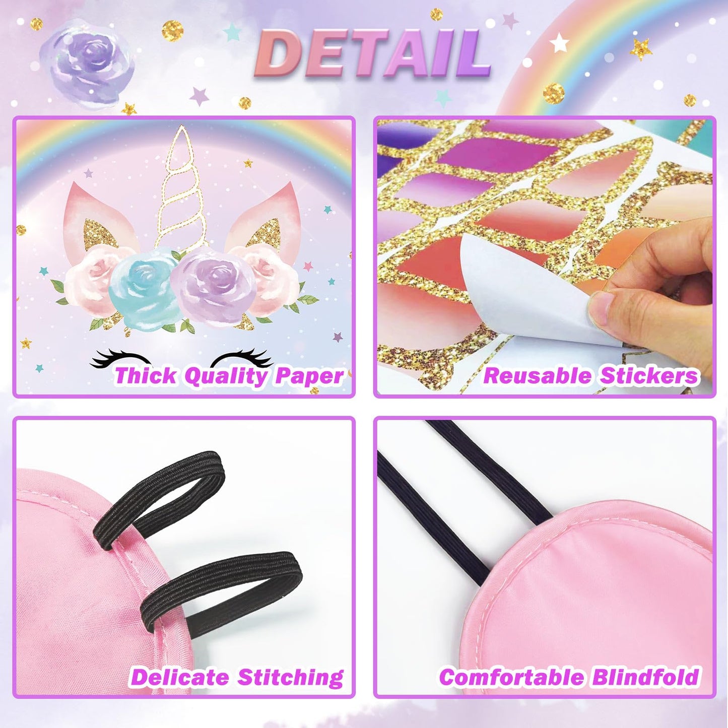 Pin The Tail On The Unicorns Party Game With 24 Pcs Tails For Kids Girls Birthday 21'' X 28'' (Unicorns)
