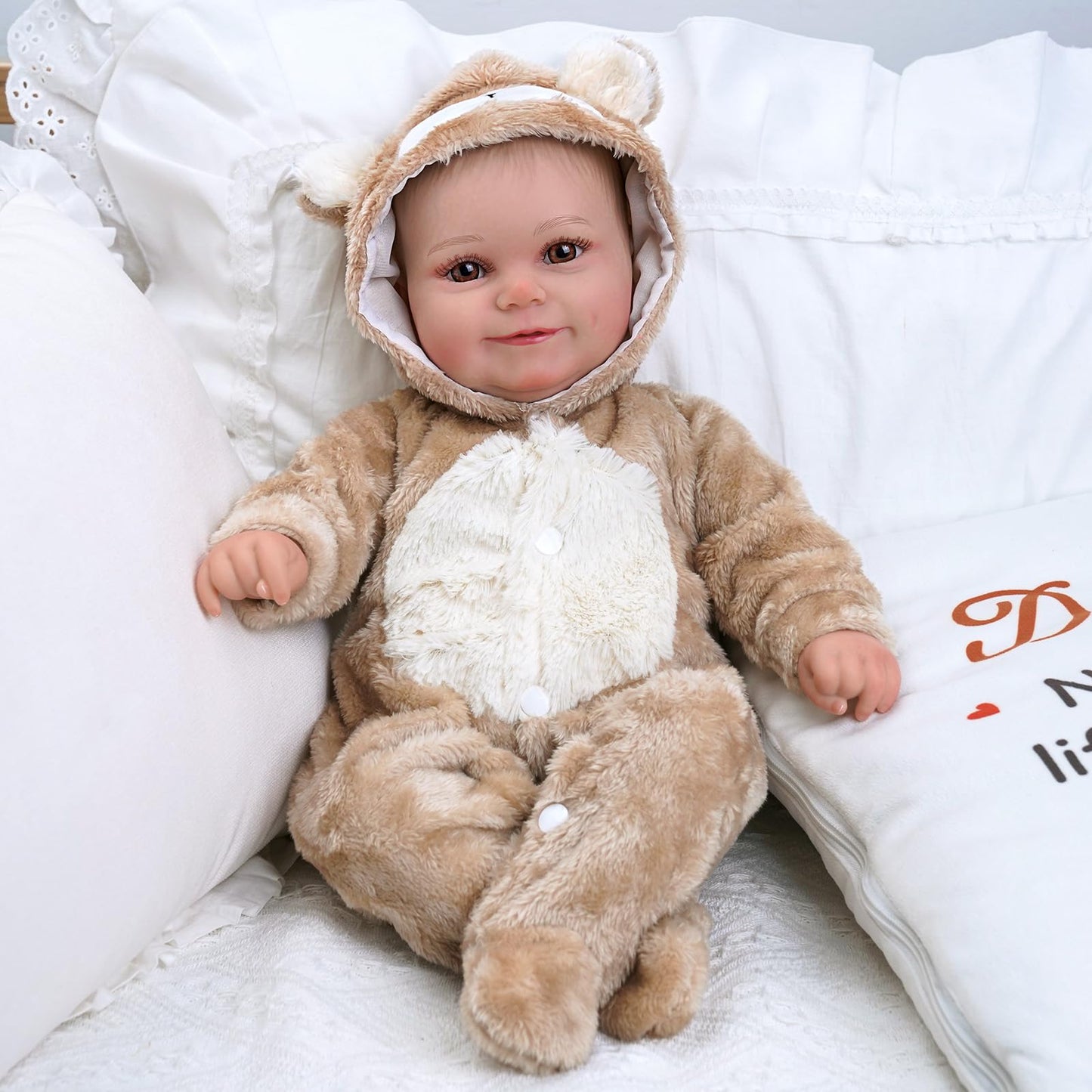 Babeside Reborn Baby Doll Clothes Set For 17-22 Inch Dolls Accessories, Cute Bear Baby Doll Clothes Onesie With Doll Hat For Rea