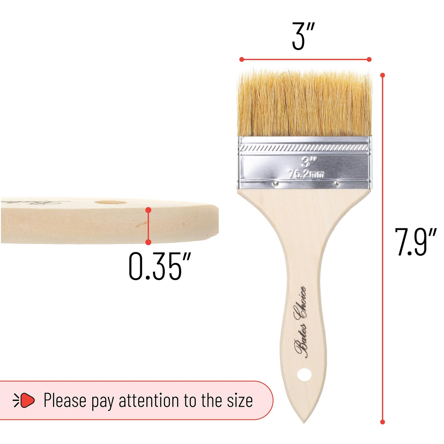 Bates- Chip Paint Brushes for Painting, 3 Inch, 36 Pack, Wood Handle, Natural Bristle Paint Brush