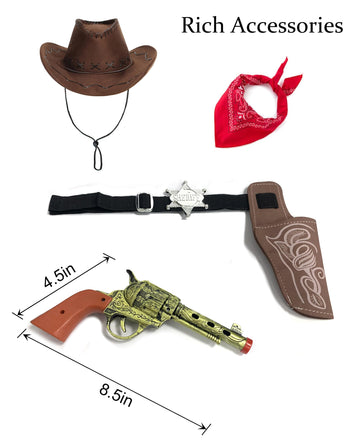 Gz-Laopaitou 8 Pcs Cowboy Costume Set For Boys Kids Cowboy Role Play Halloween Party Cowboy Cosplay Stage Performance Outfits