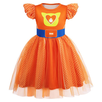 Marendyee Kitties Costume for Girls Kids Halloween Cosplay Outfit Tulle Mesh Dress Flutter Sleeve