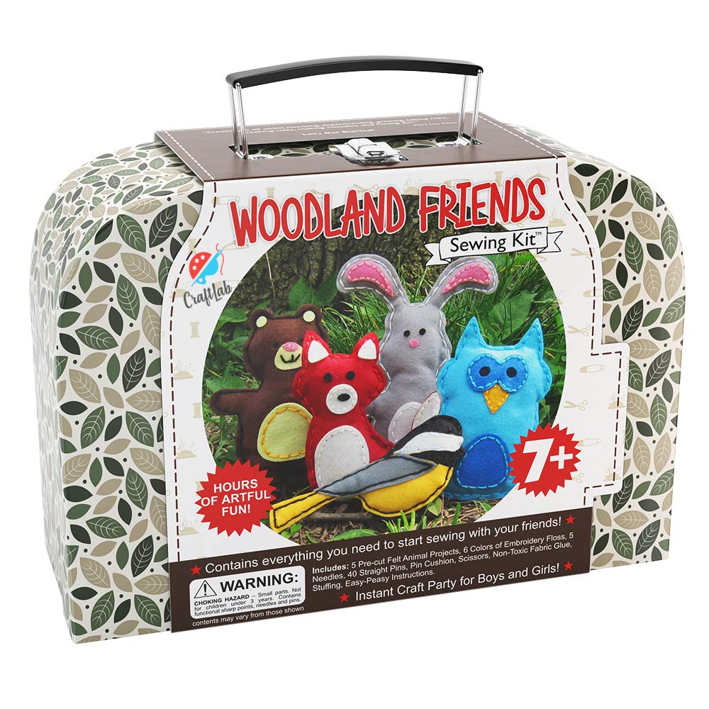 CraftLab Woodland Animals Kids Sewing Kit, Educational Beginner Arts & Crafts Gift for Boys and Girls Ages 7 to 13 DIY Learn to 