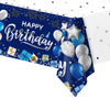 Duaiai Happy Birthday Decorations, 1 Pcs Navy Blue And Silver Birthday Tablecloth For Boys Girls Men Women, Plastic Disposable Rectangle Table Cover For Birthday Party Supplies- 54' X 108'