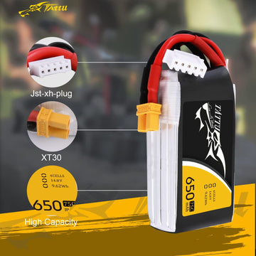 TATTU 650mAh 4S1P 75C 14.8V Lipo Battery with XT30 Plug(2 Pcs)