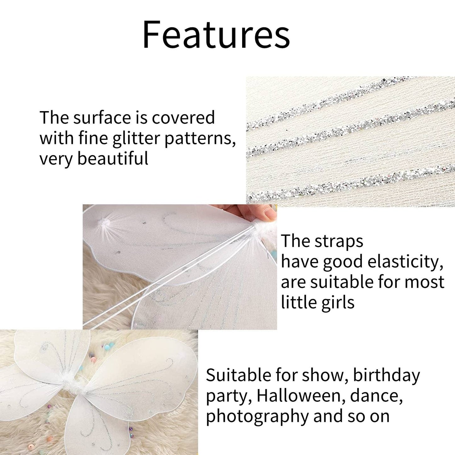 NENMATTE Fairy Girls Wings for Kids,Sparkle Angel Wings Butterfly Wings Fairy Costumes for Birhday Party Halloween Costume Dress