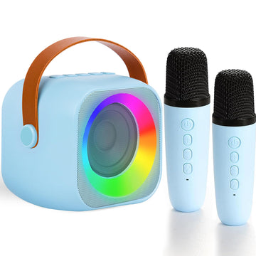Mini Karaoke Machine For Kids,Portable Bluetooth Speaker With Wireless Microphone And Led Lights, Birthday Gifts For Girls Ages 4 For Kids Toddler,Gifts For Boys Birthday Gift (Blue)